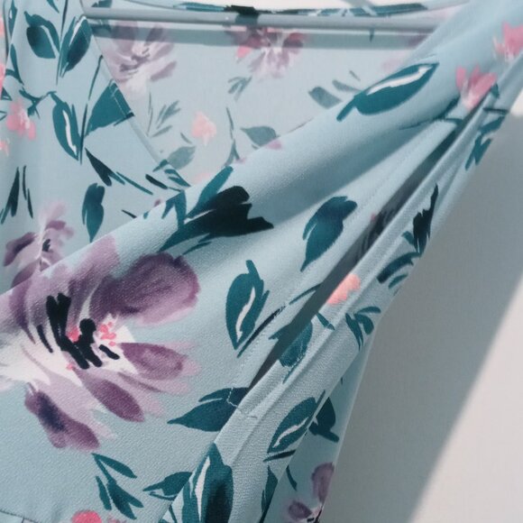 Roz & Ali Woman Azure Turquoise Floral 3/4 Bell Sleeve Blouse Size 2X - Picture 6 of 10